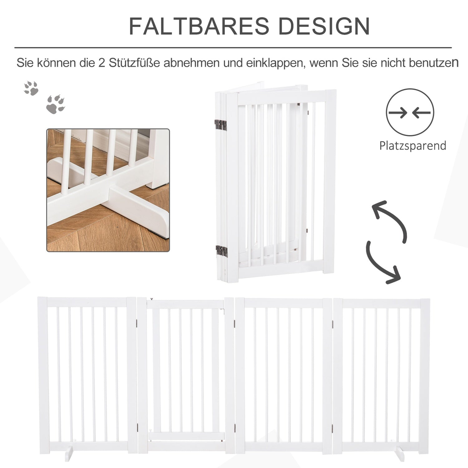 Fristående hundgrind i trä med dörr, 91 cm – Vit