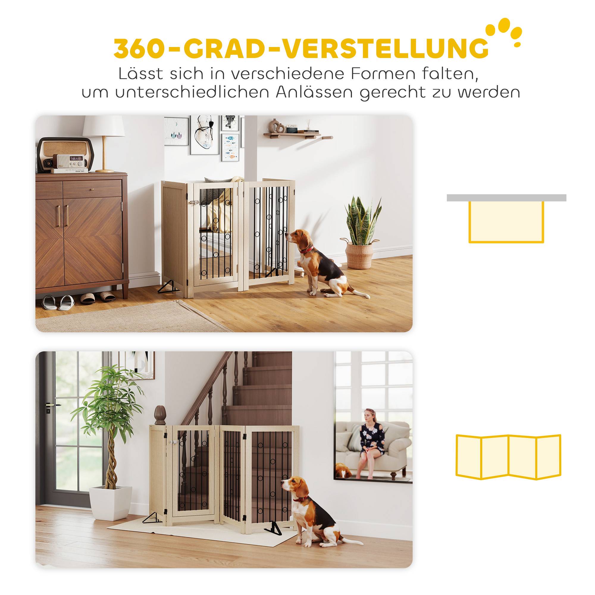 Fristående husdjursgrind med dörr, 4 paneler, MDF och stål