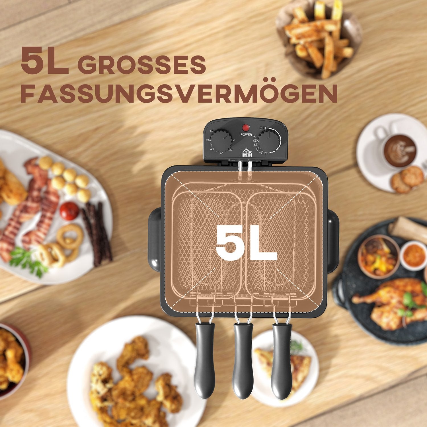 Fritös, 5L oljekapacitet, timer, 2000W, Silver
