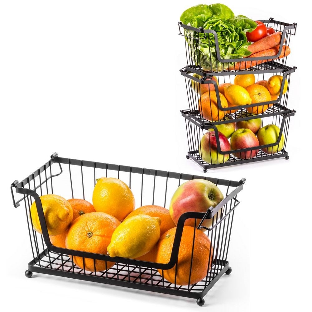 Fruktkorg i svart metall för frukt och grönsaker
