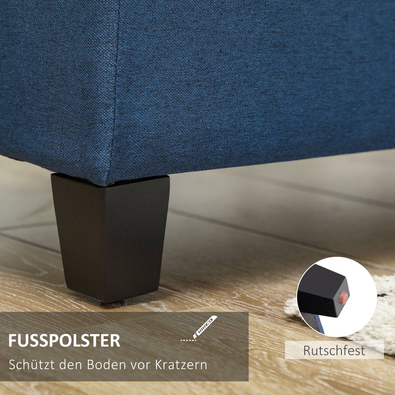 Förvaring Ottoman bänk med knapptuft, blå, 125 cm