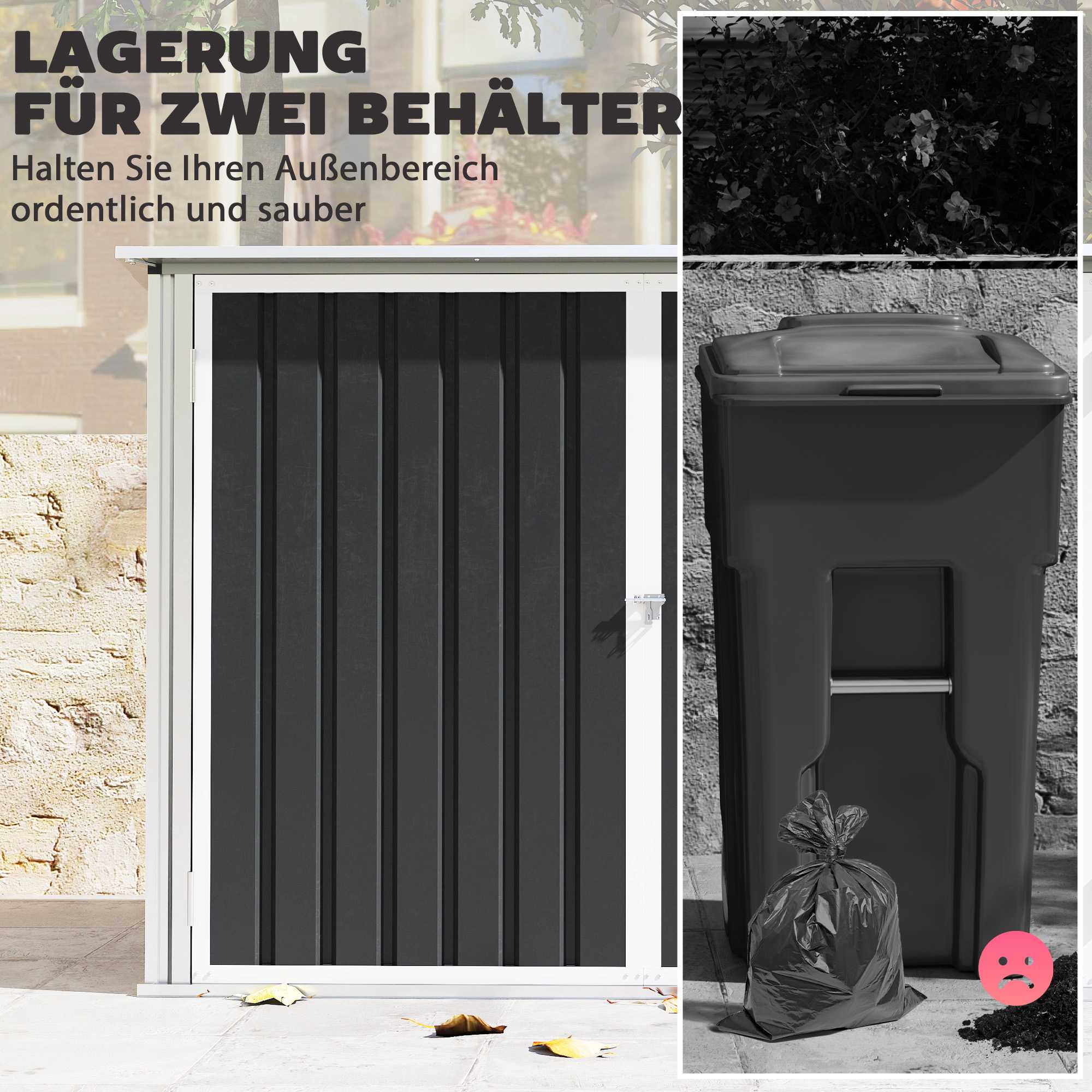 Förvaring för utomhuskärl för 2 kärl, galvaniserat stål, dubbeldörr
