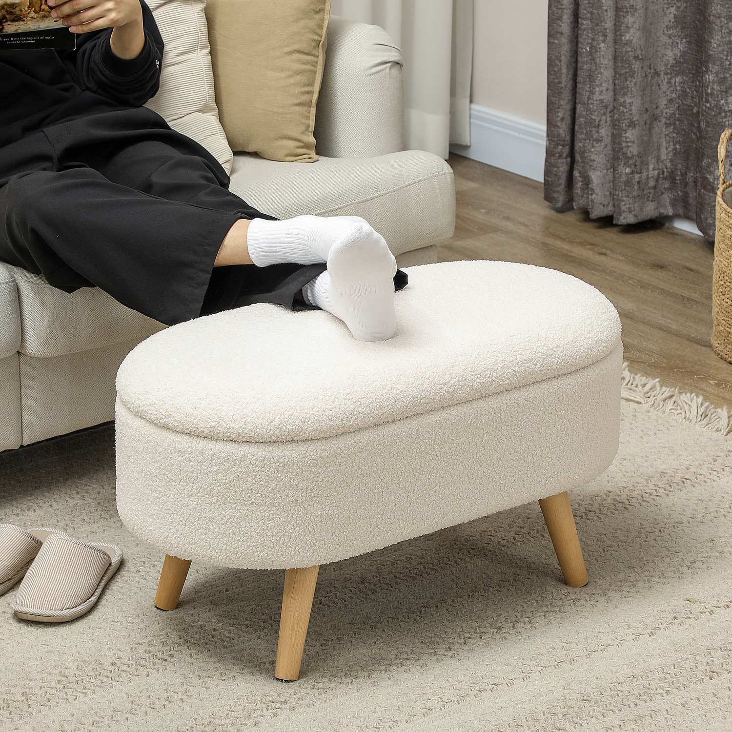 Förvaringsbänk med lock, Klädd Teddy Sammet, 82x41x45 cm