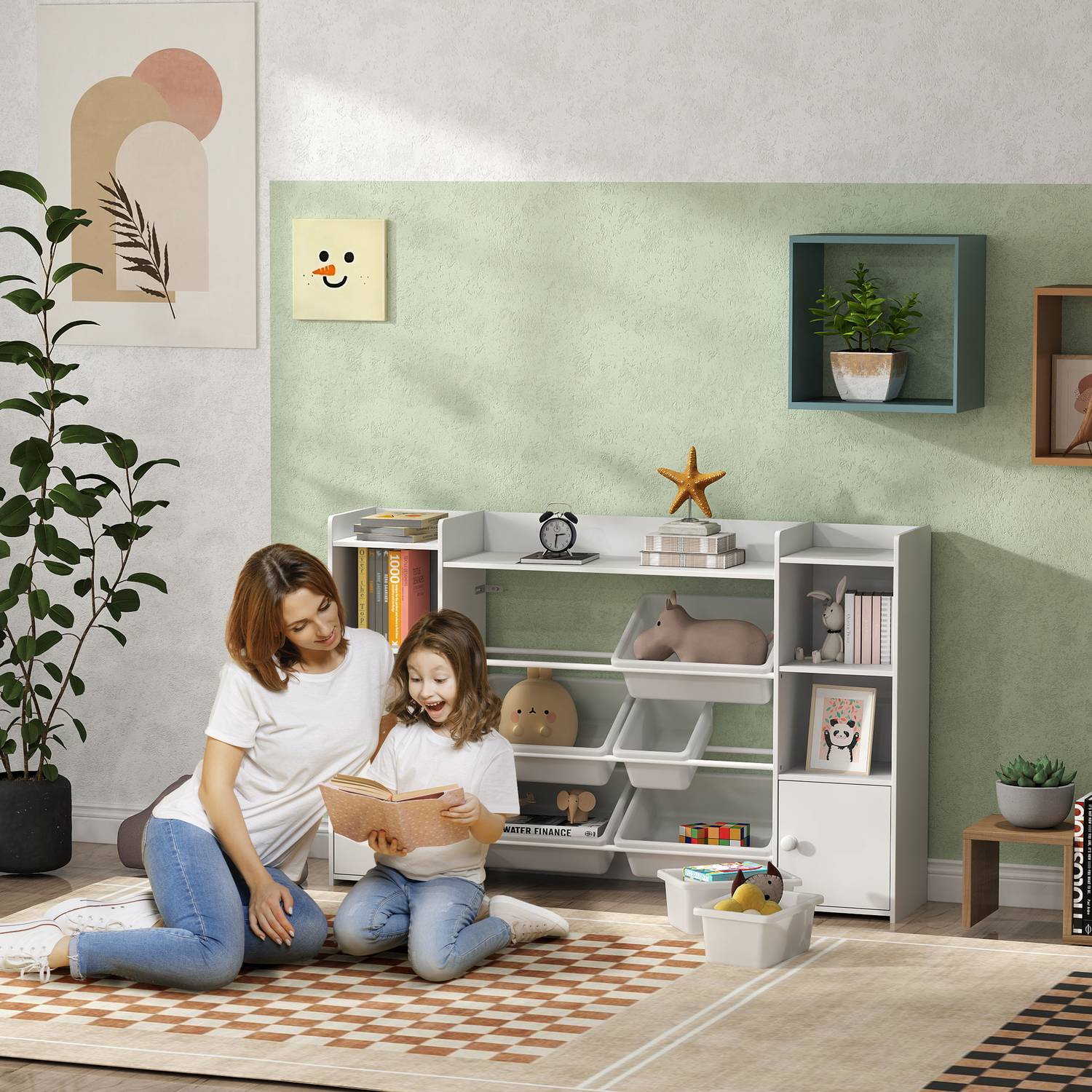 Förvaringshylla för barn med 8 fack och 6 fack, vit