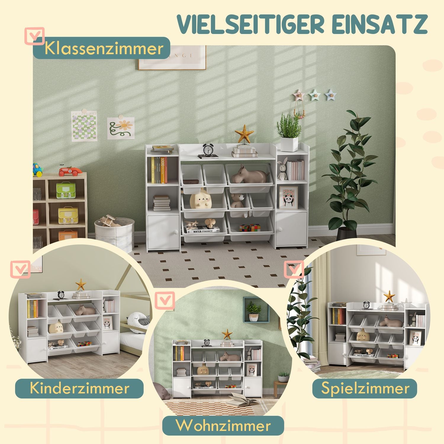 Förvaringshylla för barn med 8 fack och 6 fack, vit