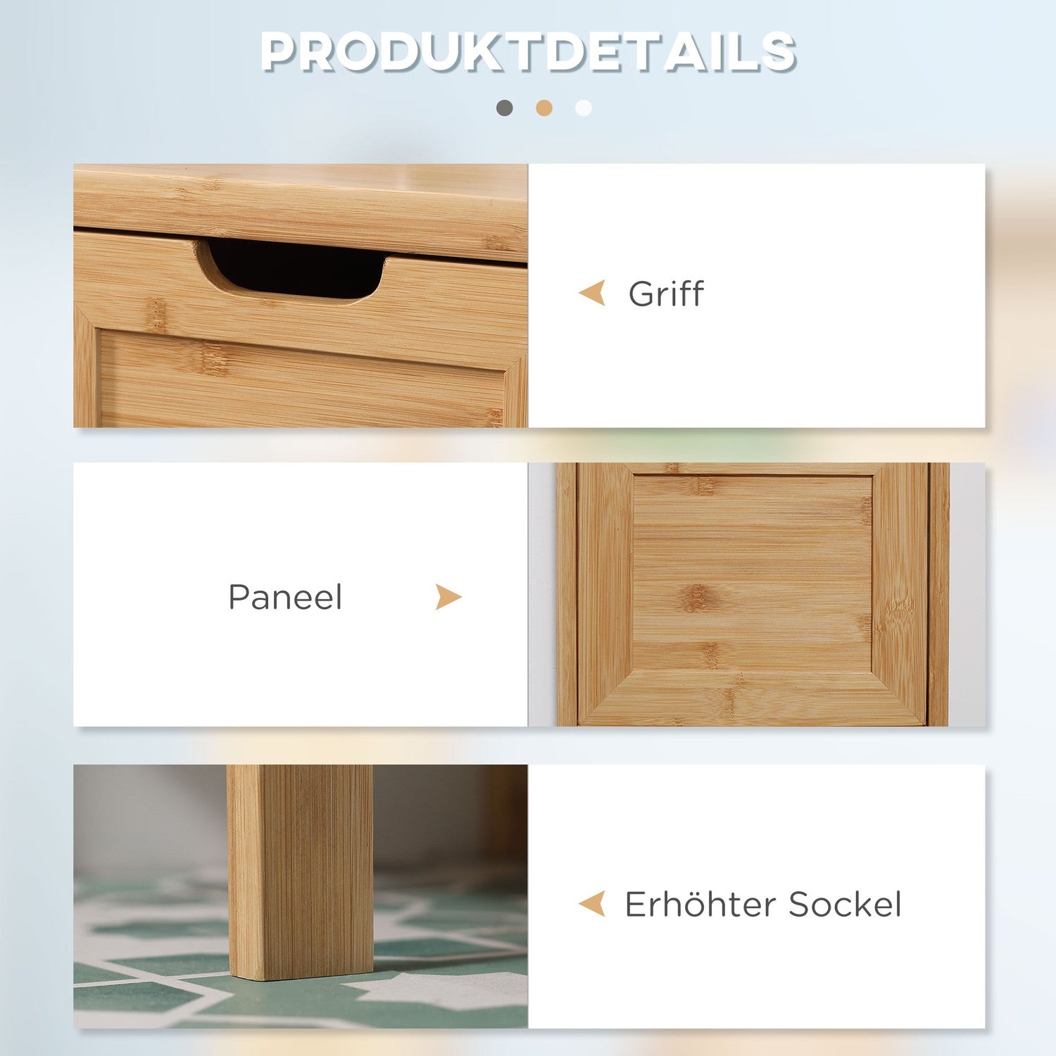 Förvaringsskåp för badrum i bambu med 2 lådor, tippskydd