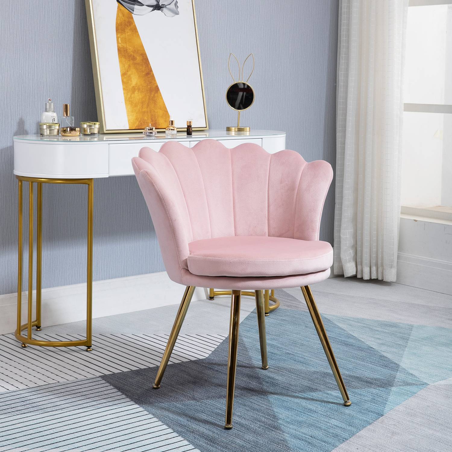 Pink Velvet Lounge Chair, Lotus Design, Metal Ben