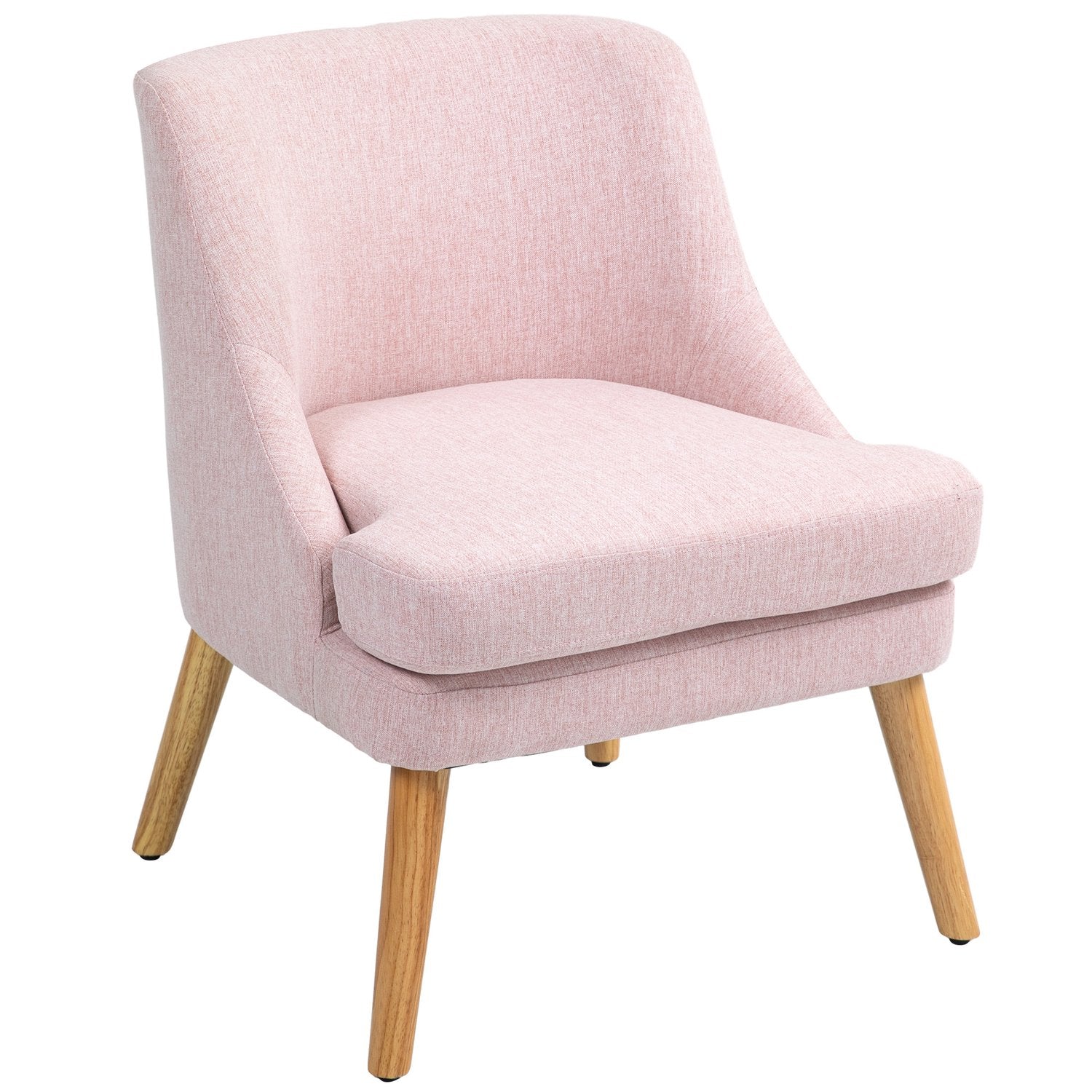 Rosa loungestol i linne-look med armstöd, träben