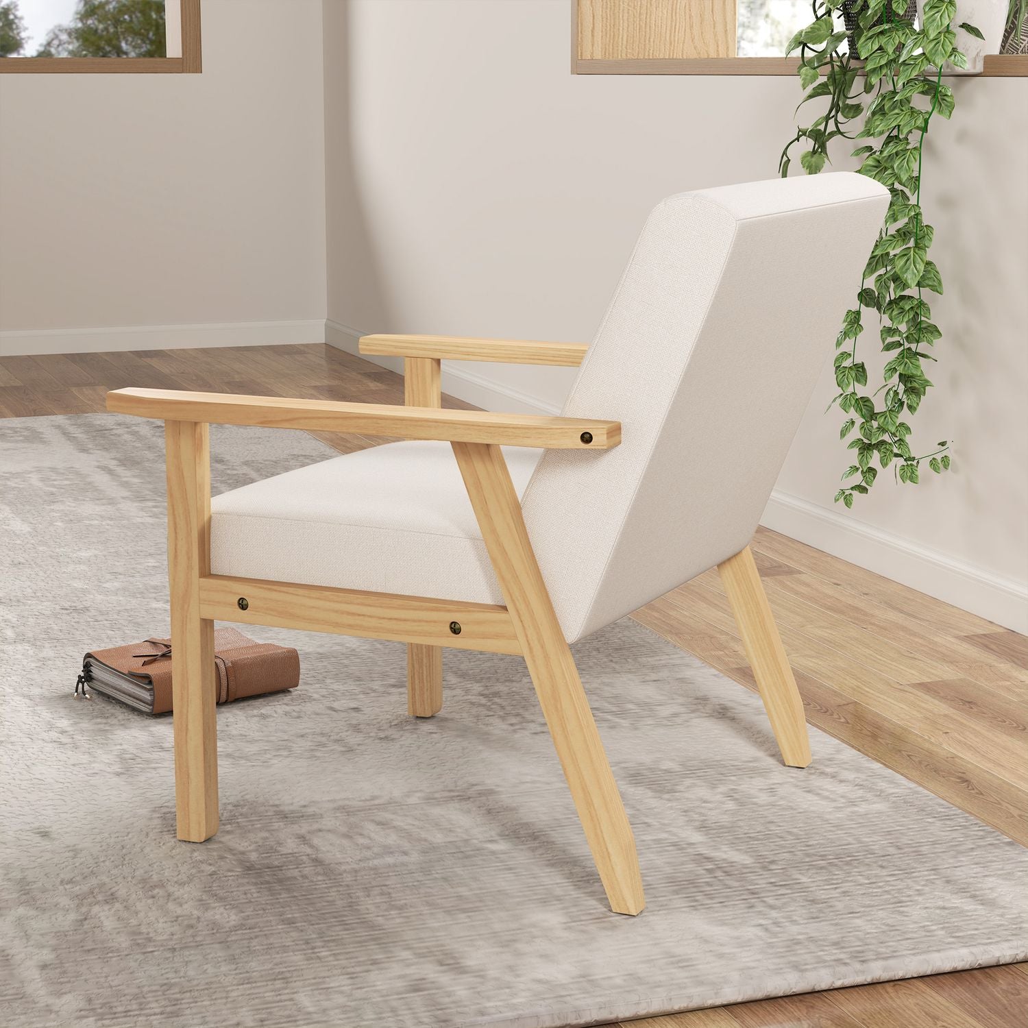Lenestol med armlener, trukket, kremhvit, 64x70x72 cm