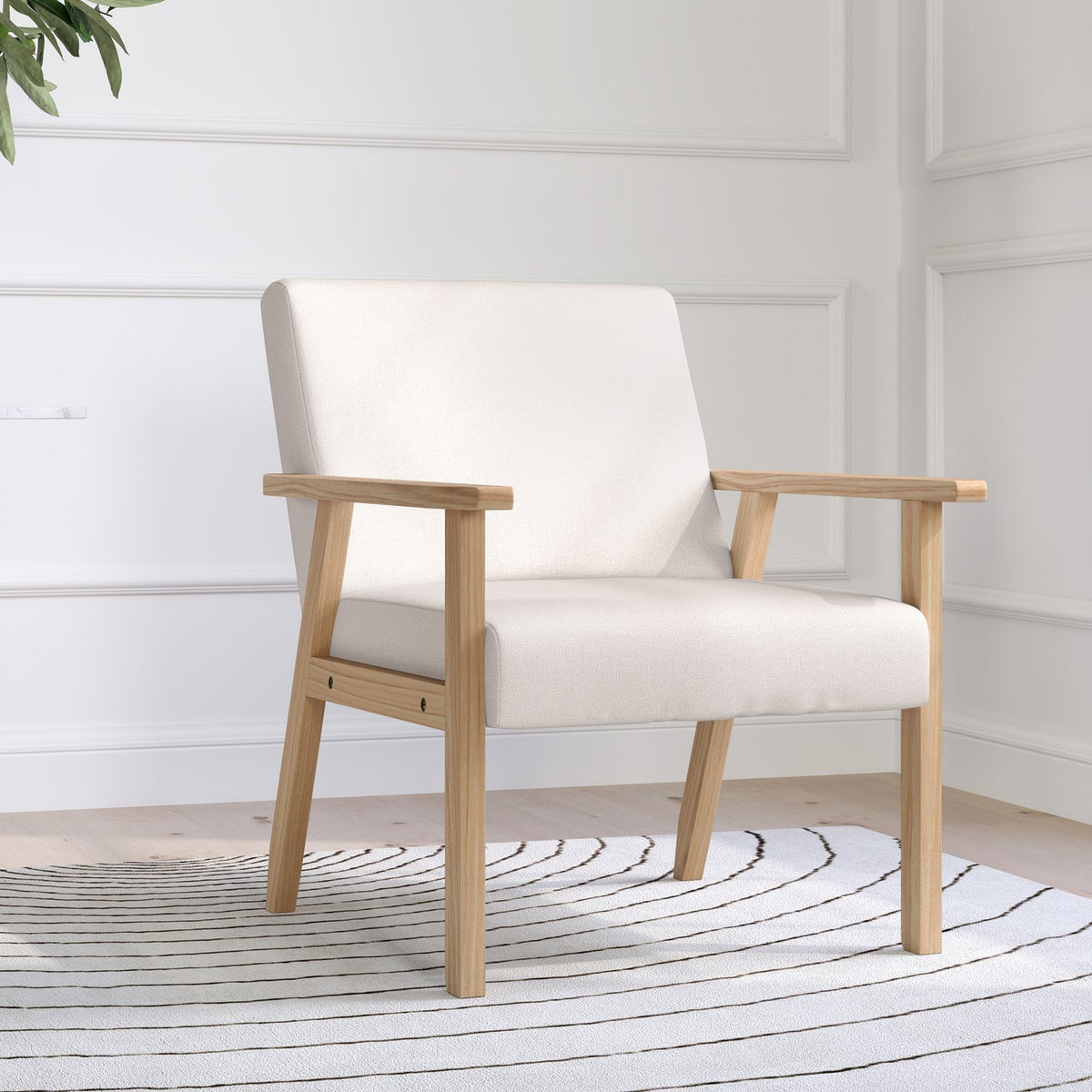 Lenestol med armlener, trukket, kremhvit, 64x70x72 cm