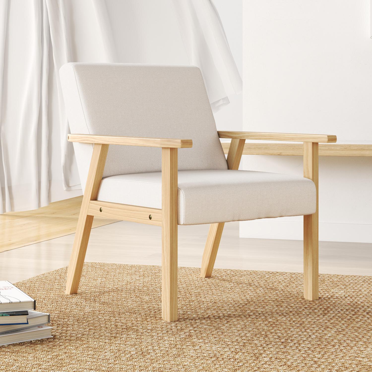 Lenestol med armlener, trukket, kremhvit, 64x70x72 cm