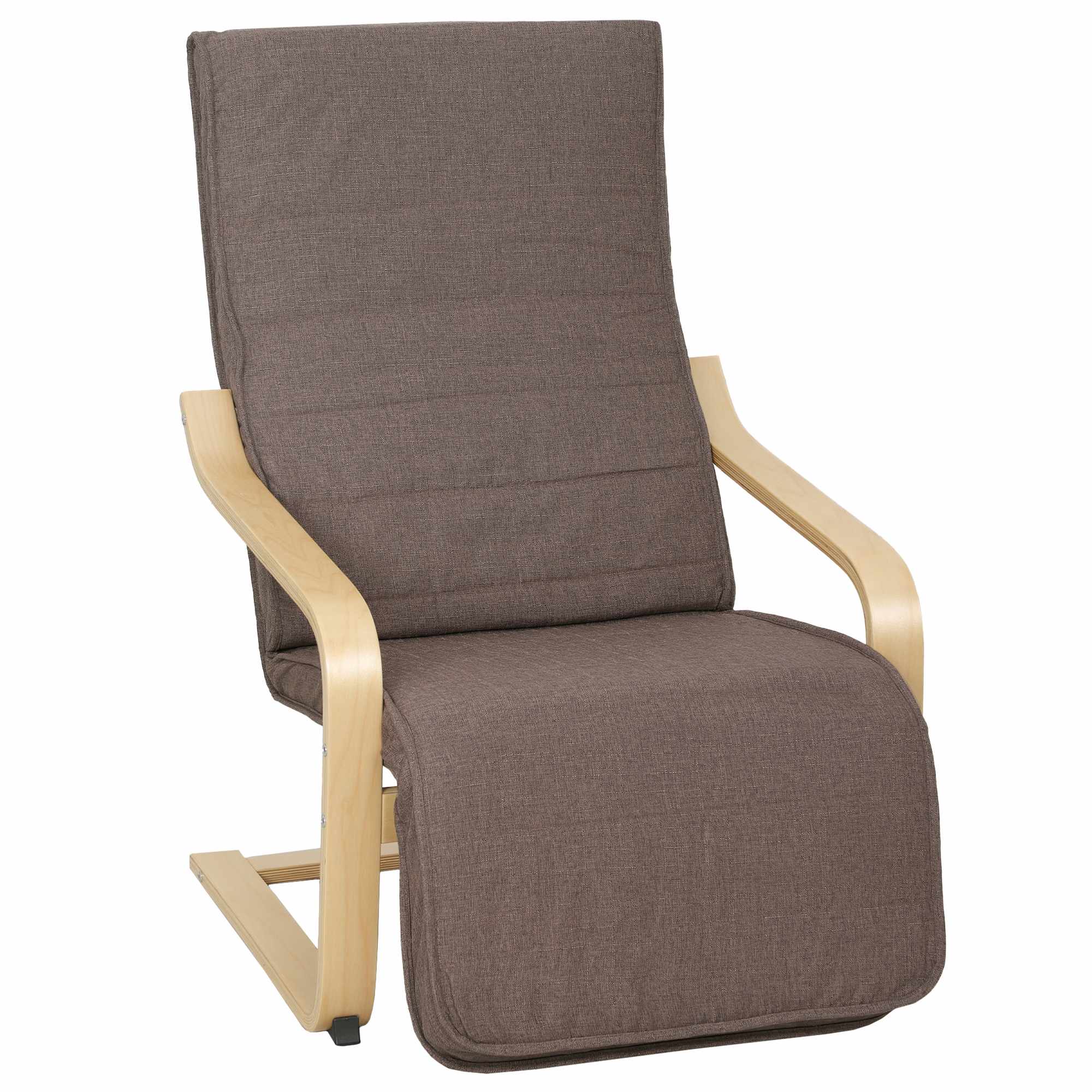 Fåtölj med björkträram, fotstöd med 5 positioner, brun