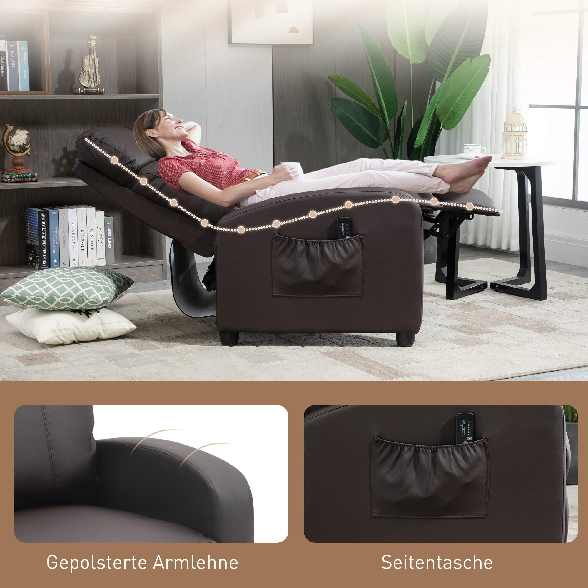 Fåtölj med massagefunktion, justerbart ryggstöd, konstläder
