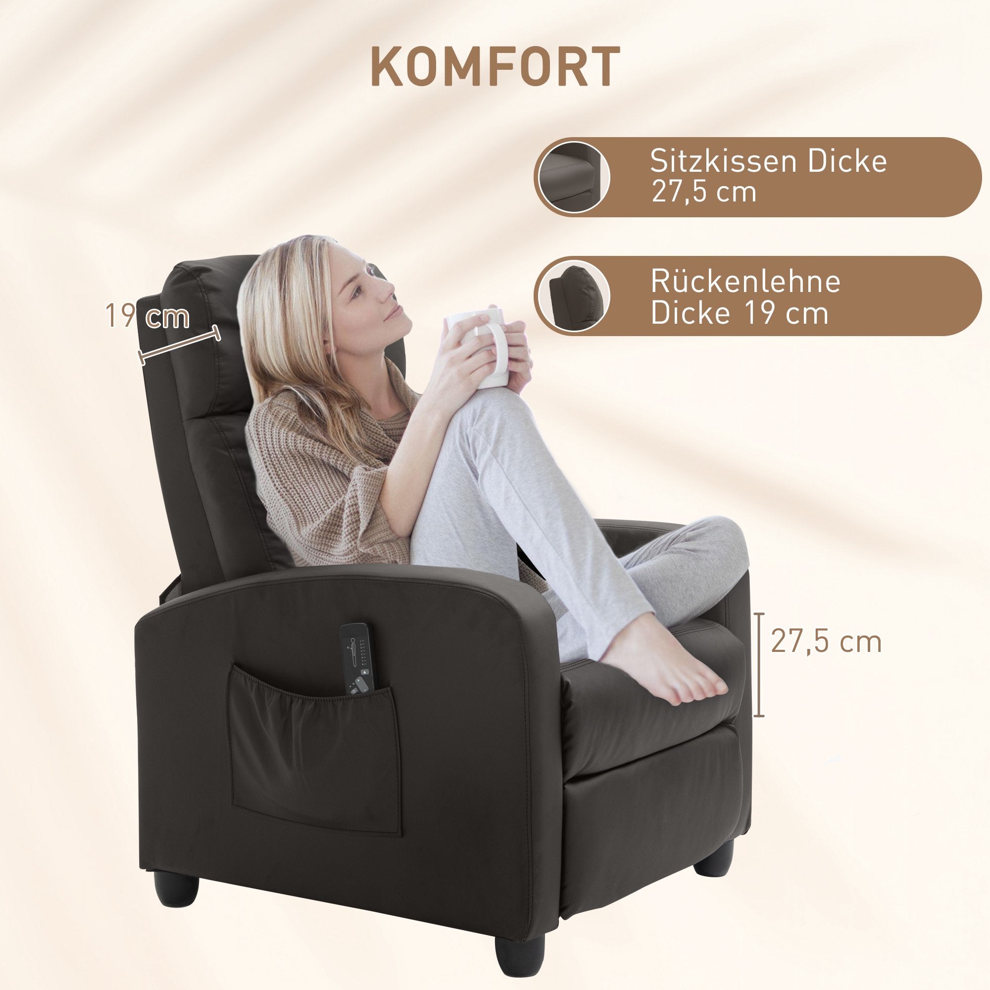 Fåtölj med massagefunktion, justerbart ryggstöd, konstläder
