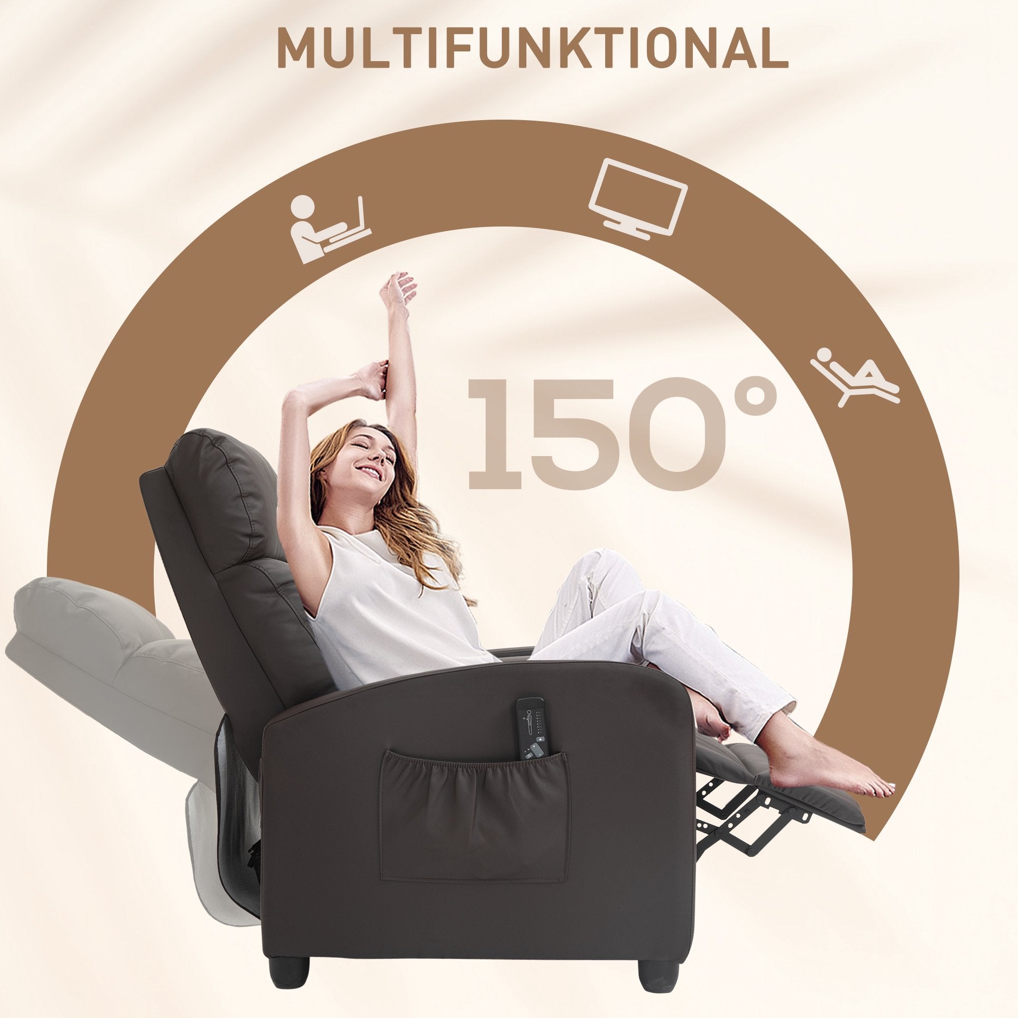 Fåtölj med massagefunktion, justerbart ryggstöd, konstläder