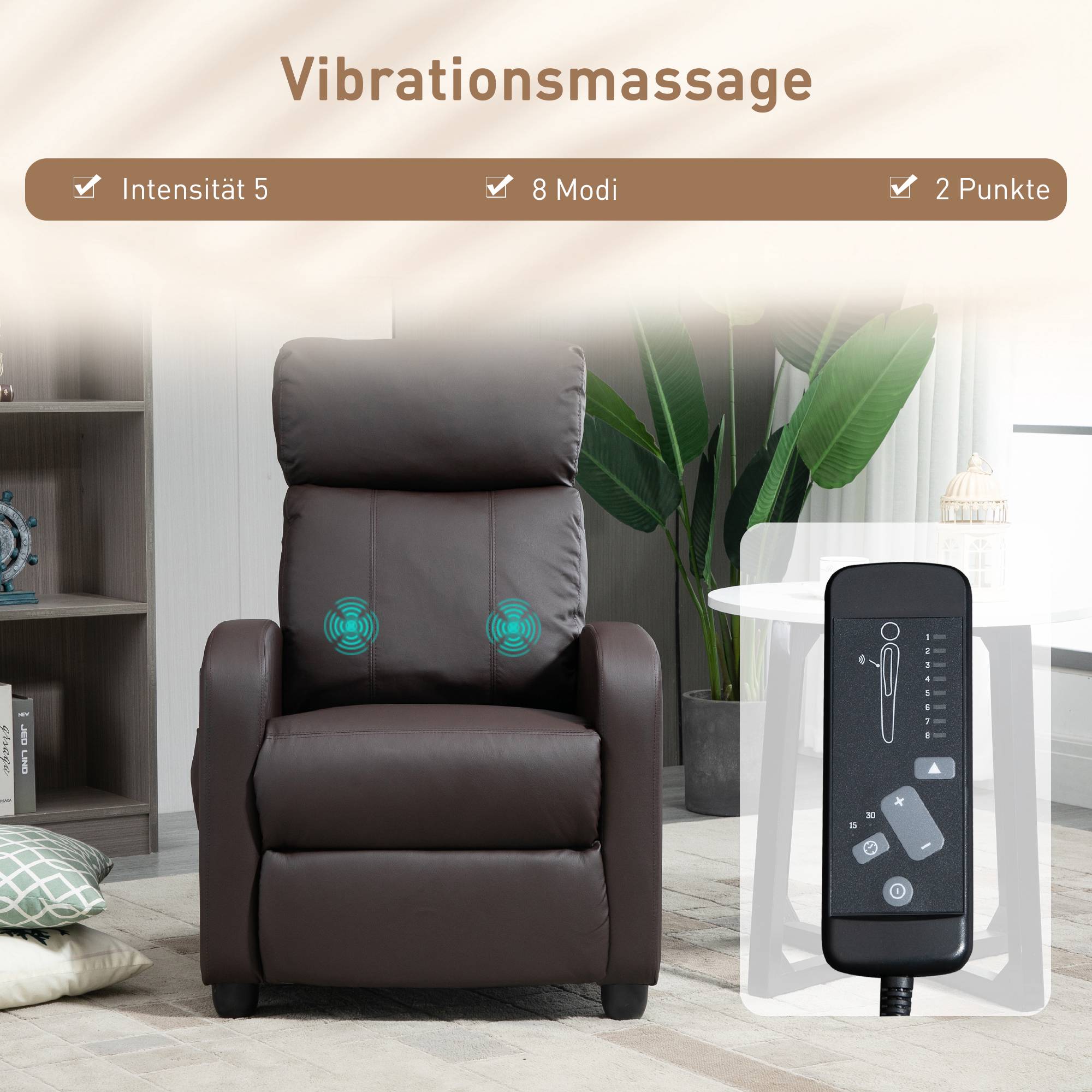Fåtölj med massagefunktion, justerbart ryggstöd, konstläder