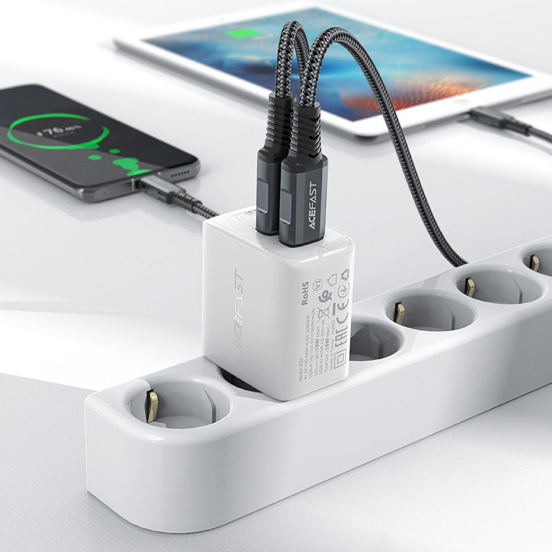 GaN nätverksladdare 2x USB 18W QC 3.0 AFC FCP svart