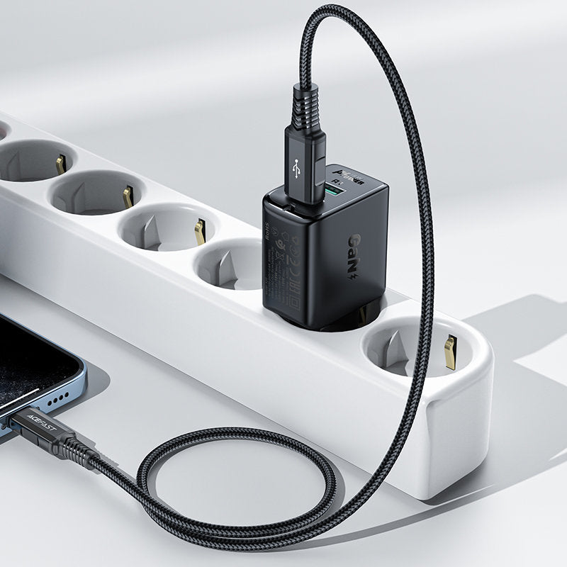 GaN nätverksladdare 2x USB 18W QC 3.0 AFC FCP svart