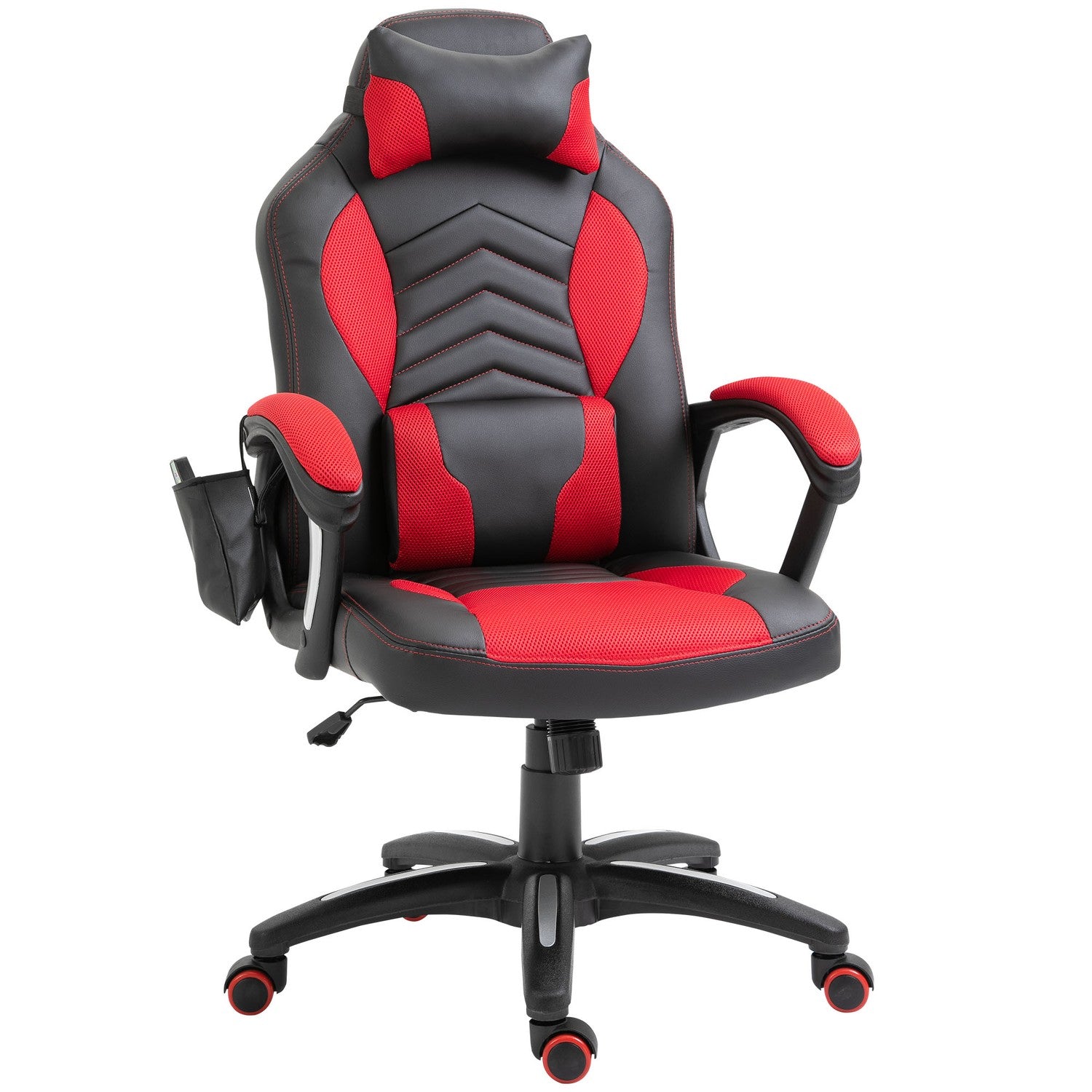 Gamingstol med värme och massage, röd PU, justerbar
