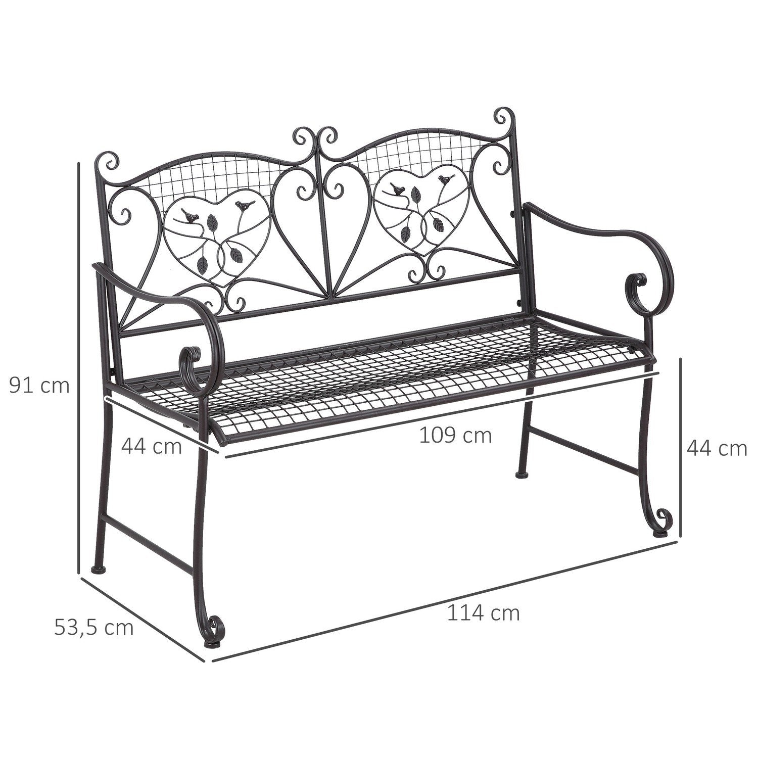 Hagebenk 2-seters ryggstøtte Parkbenk Hage Værbestandig antikk utseende metallkaffe 114 X 53,3 X 91 cm