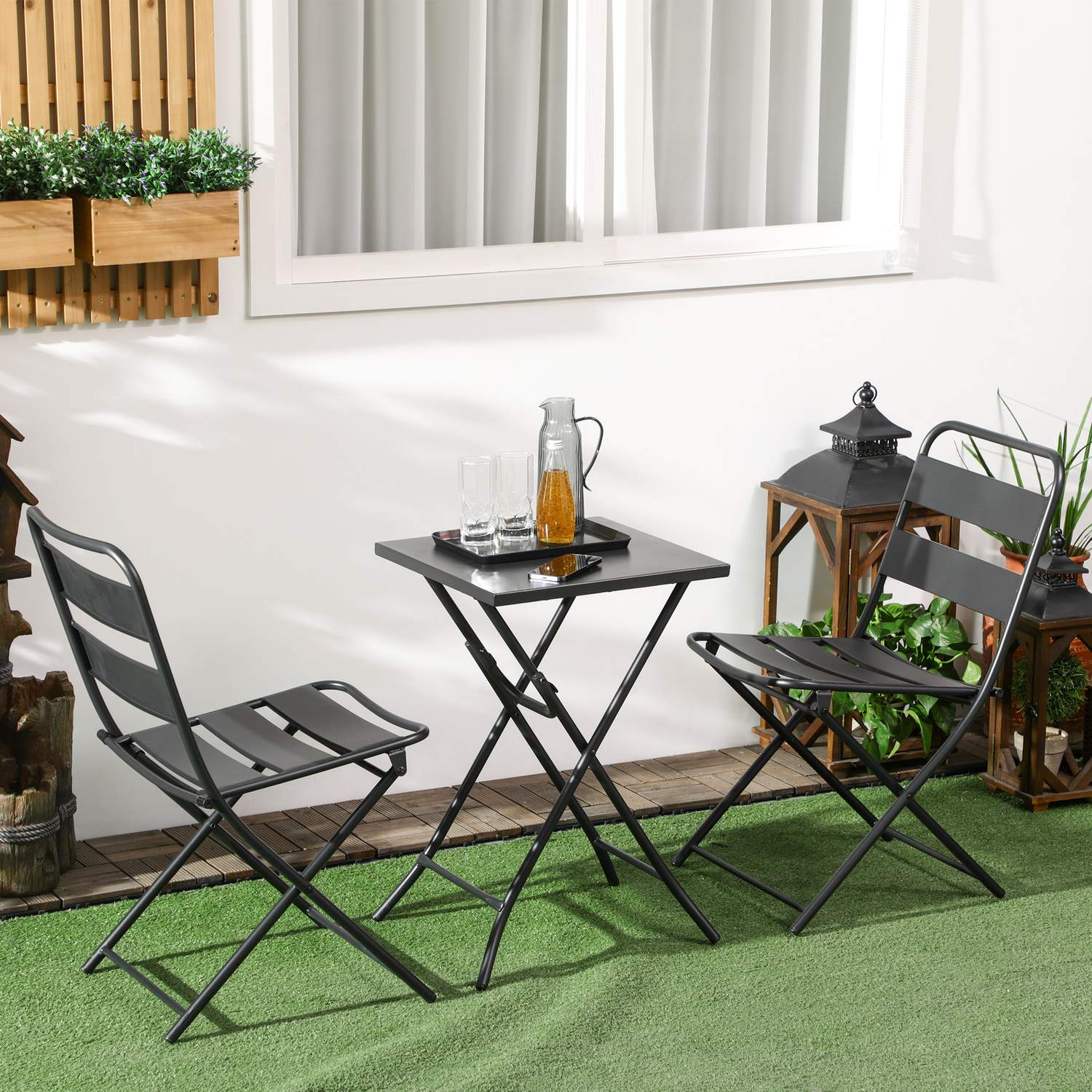 Garden Bistro Set – 1 bord och 2 stolar, stål, svart