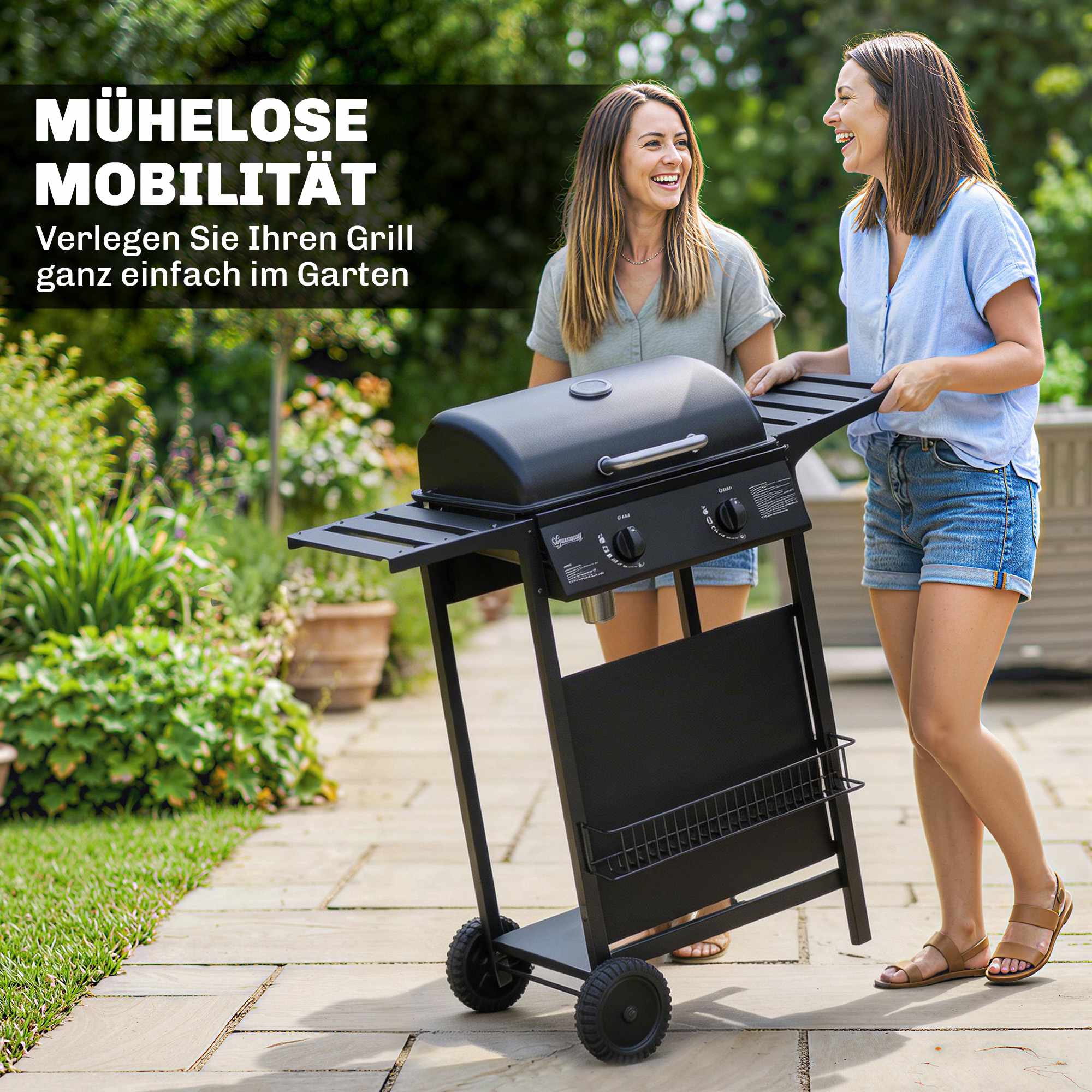 Gasgrill 5kW, 2 brännare, rostfritt stål, sidobord