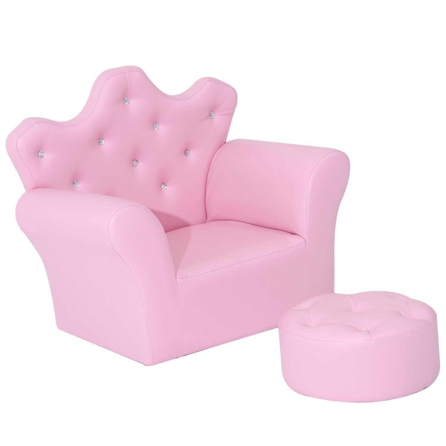 Jenter Lenestol Myk Sofa Krystall Knapper Krakk Rosa Komfortabel Fra 3 år 58X40,5X49Cm