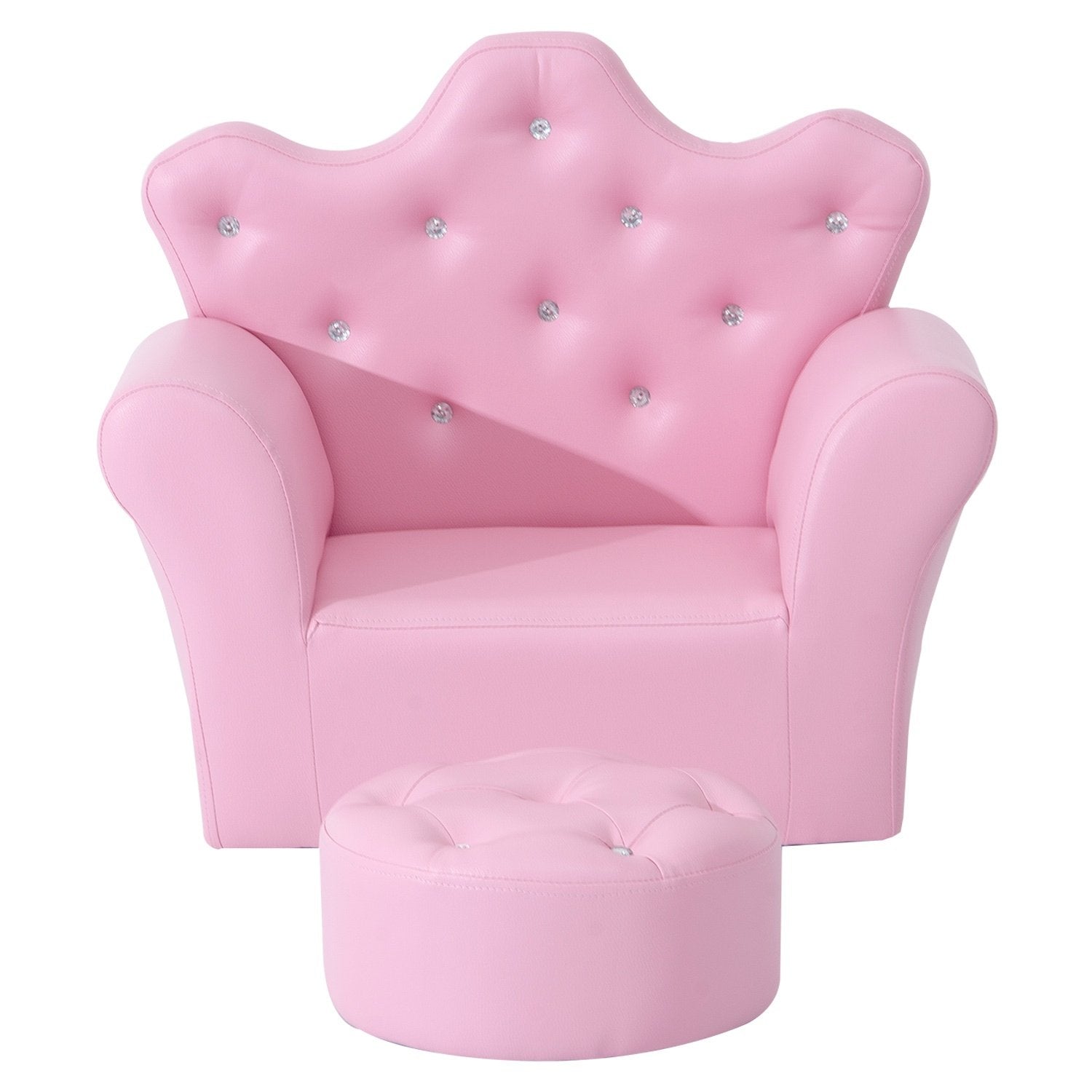 Jenter Lenestol Myk Sofa Krystall Knapper Krakk Rosa Komfortabel Fra 3 år 58X40,5X49Cm