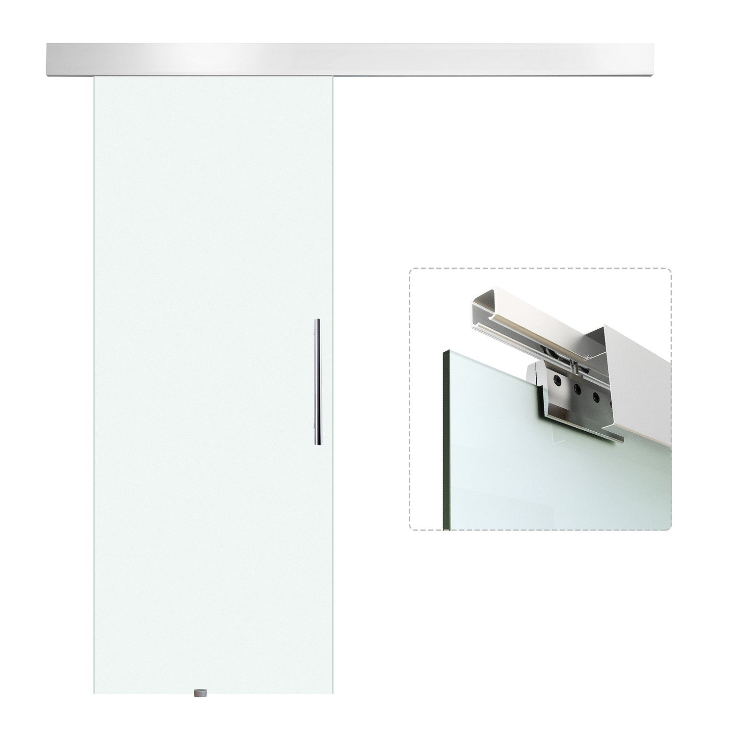 Glas skjutdörrsset med handtag, satinfinish, 2050x900mm