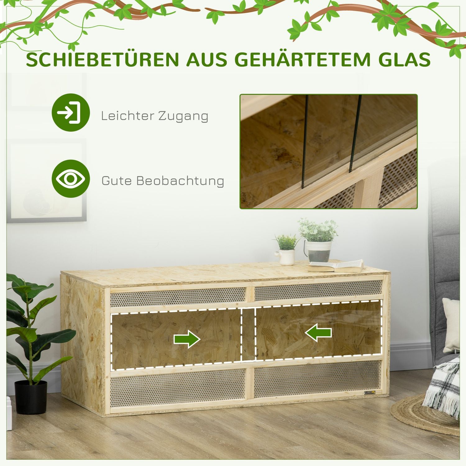 Glasterrarium, 120x50x50 cm, Ventilerad, Skjutdörr