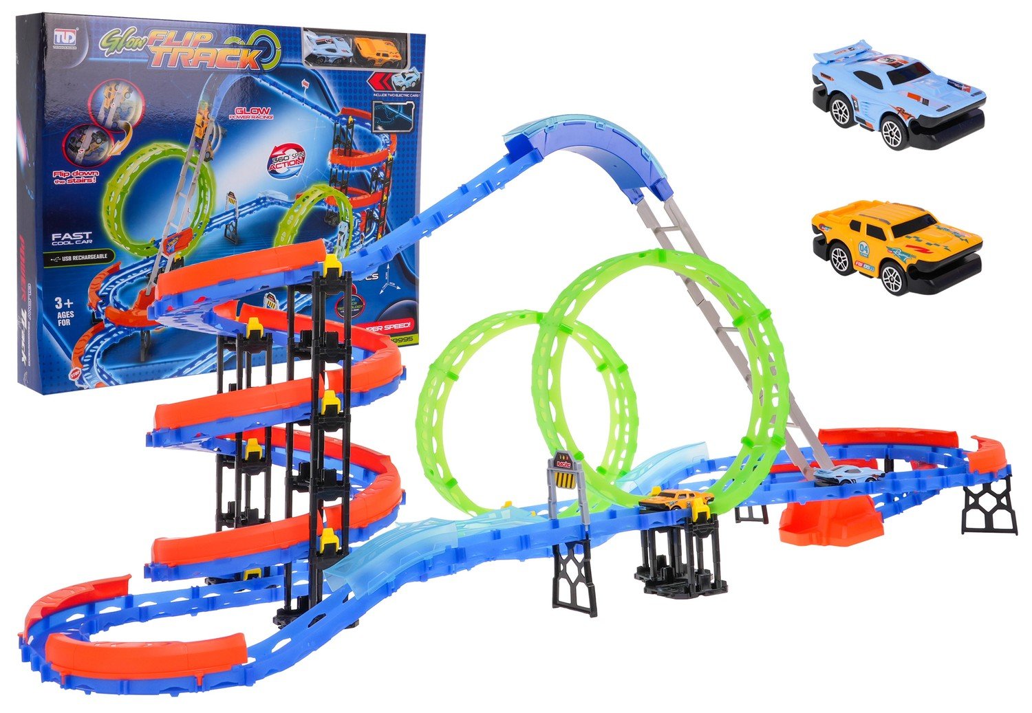 Glow-in-the-Dark Race Track Set med snabba bilar, 116 st