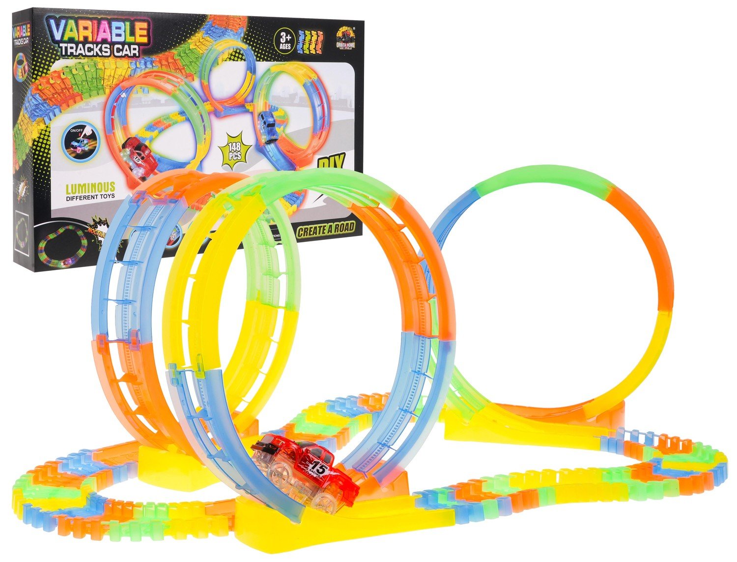 Glow-in-the-Dark Track Set med LED-bil - 148 delar