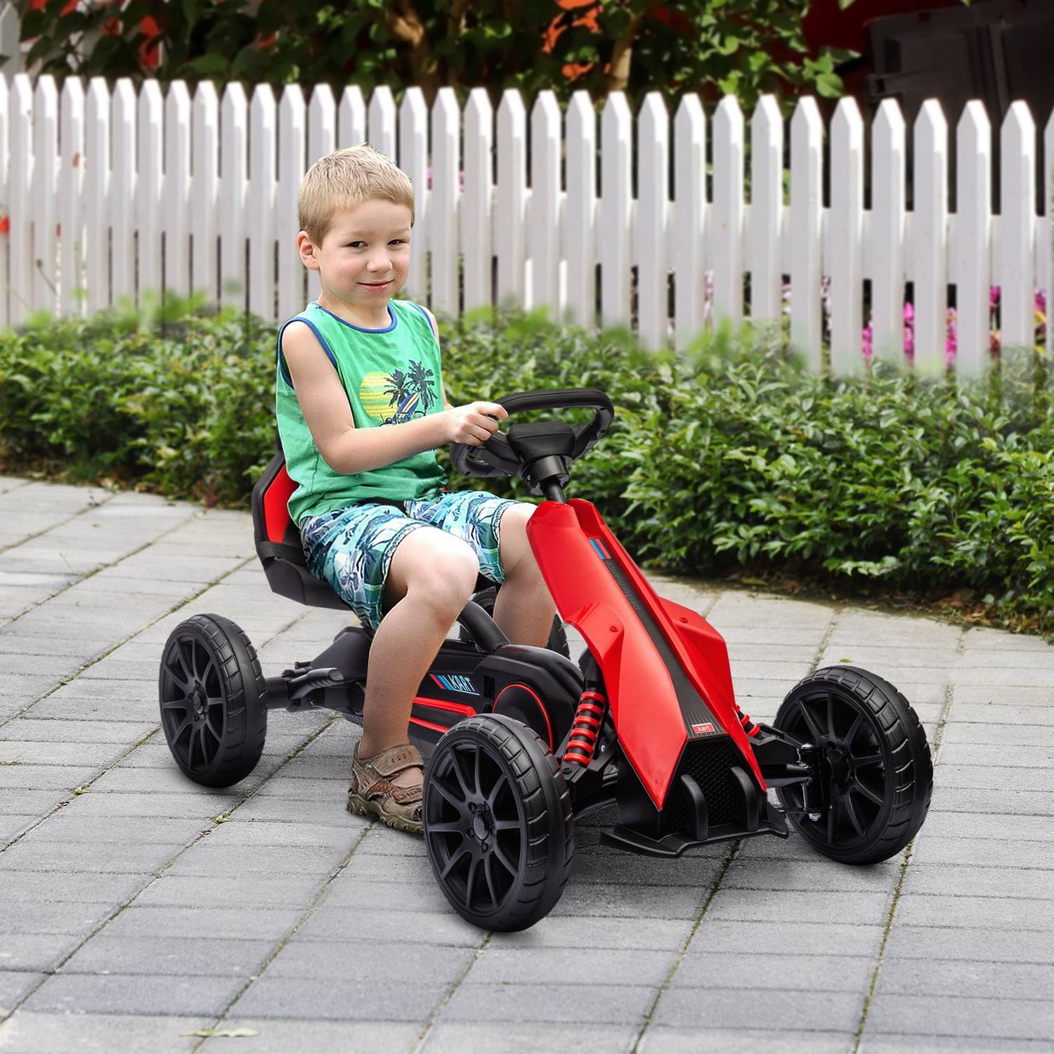 Gokart, Barnfordon Med Justerbart Säte, Trampbil, Trampbil Med Handbroms, Kettcar För Barn 3-8 År