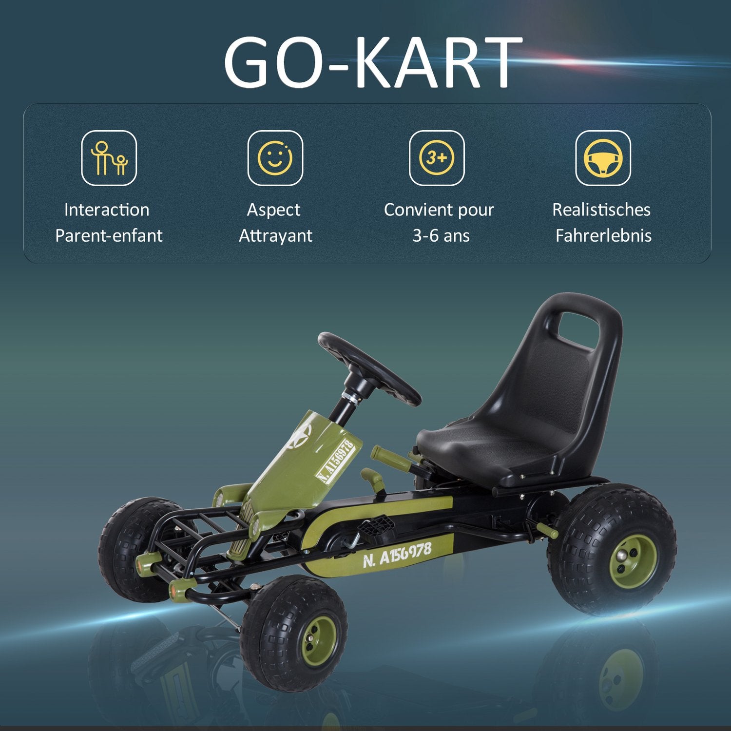 Pedal Go-Kart för barn, Handbroms, Grön, Outdoor Fun