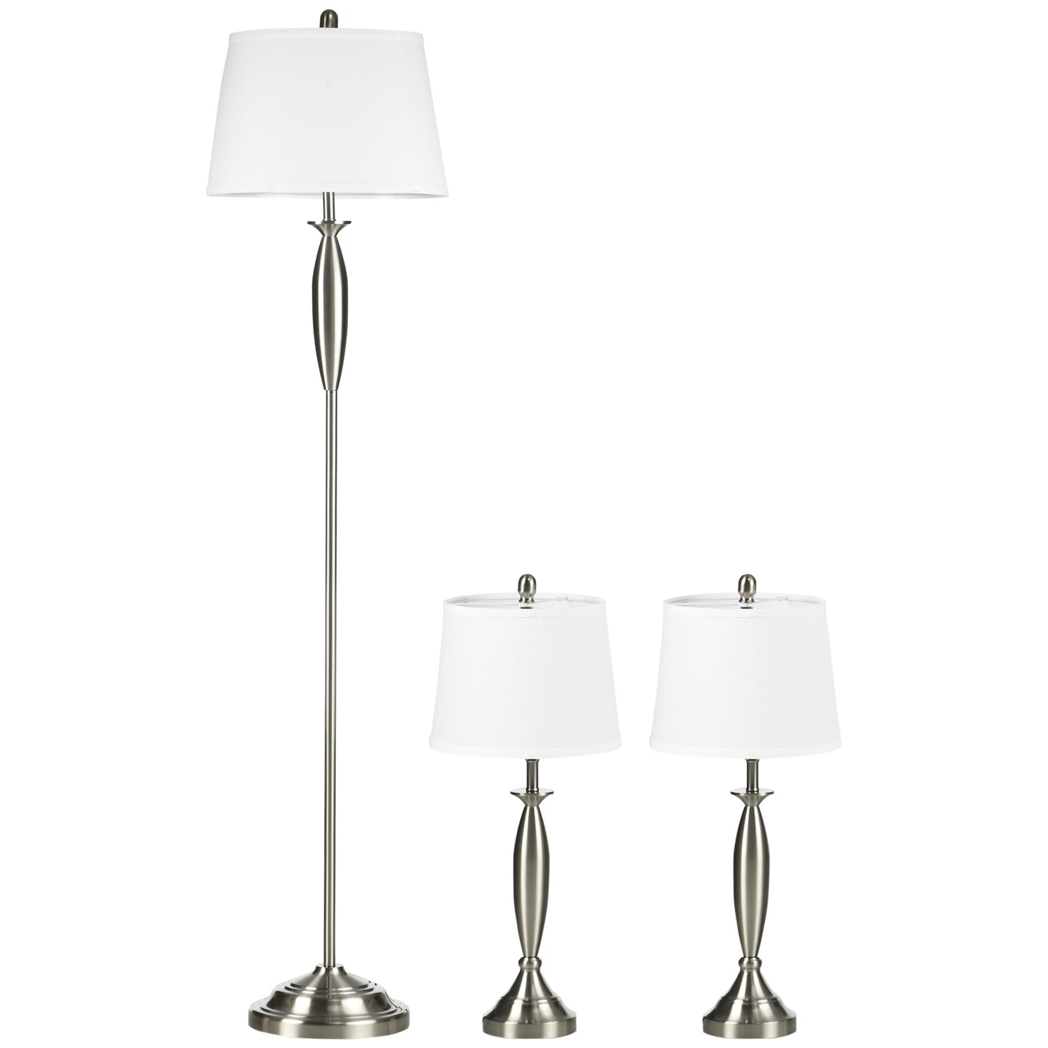 Golv- & bordslampssats, Silver & Vit, E27, 3-delad