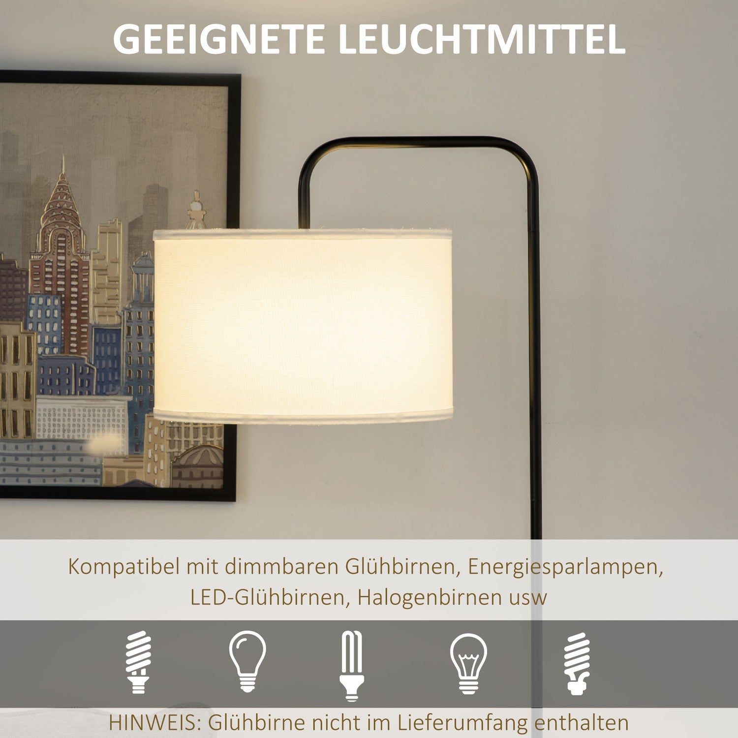 Modern svart metall golvlampa med lampskärm, 180 cm sladd