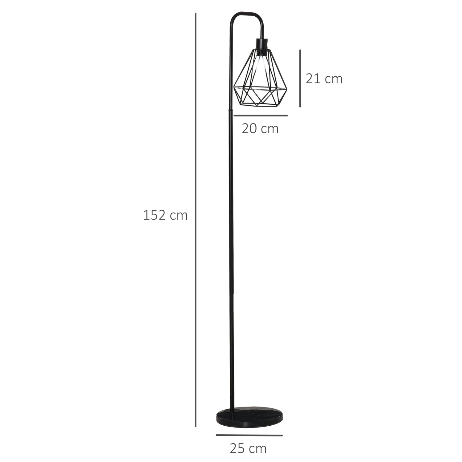 Golvlampa i industriell stil, E27 Sockel, Stål & Marmor, Svart