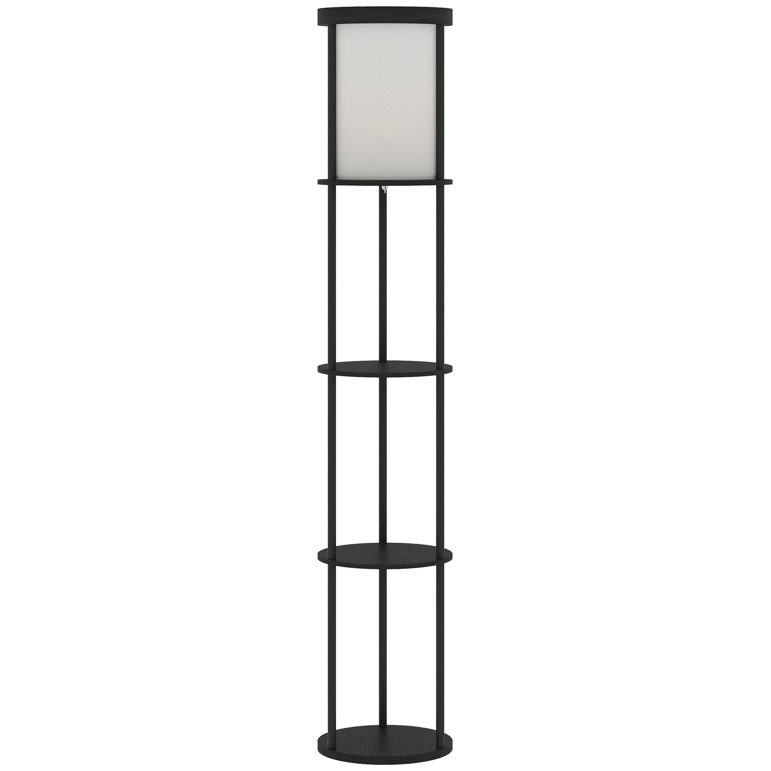 Golvlampa med hyllor, fjärrkontroll, justerbar belysning, svart