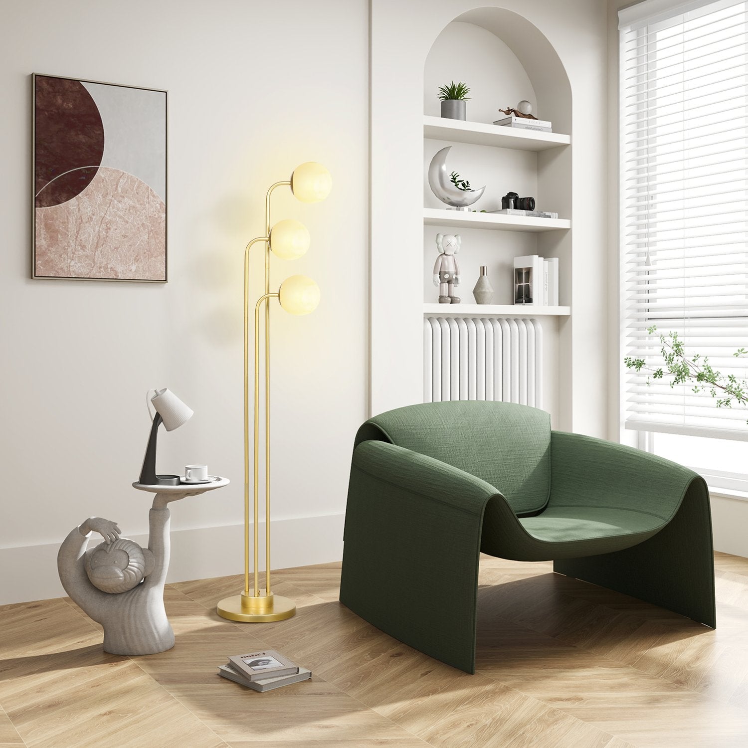 Golvlampa med roterande skärmar – 120W, guld, 1,65m