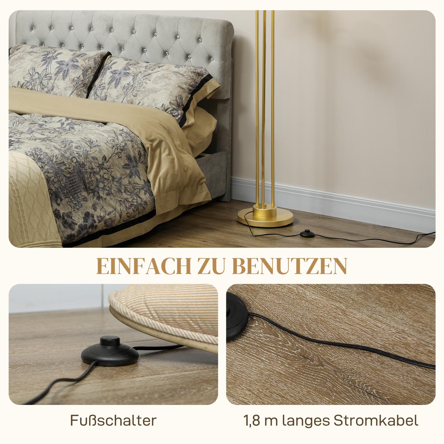 Golvlampa med roterande skärmar – 120W, guld, 1,65m