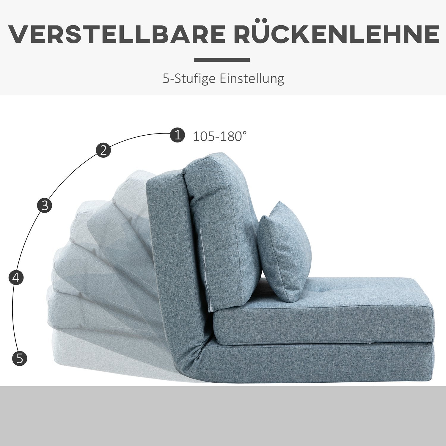 Golvstol hopfällbar sovmatta, 2-i-1 design, avtagbar kudde, 60 x 80 x 56 cm, himmelsblå