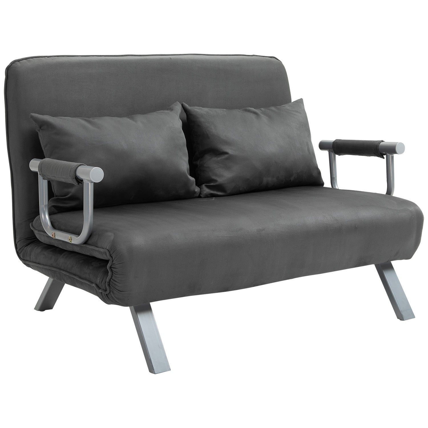 Grå 3-i-1 bäddsoffa, mockaimitation, 2-sits med armstöd