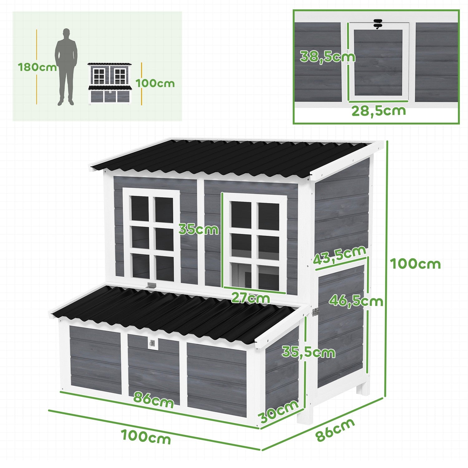 Vattentät Gran Wood Chicken Coop med bolåda för 4-6 höns