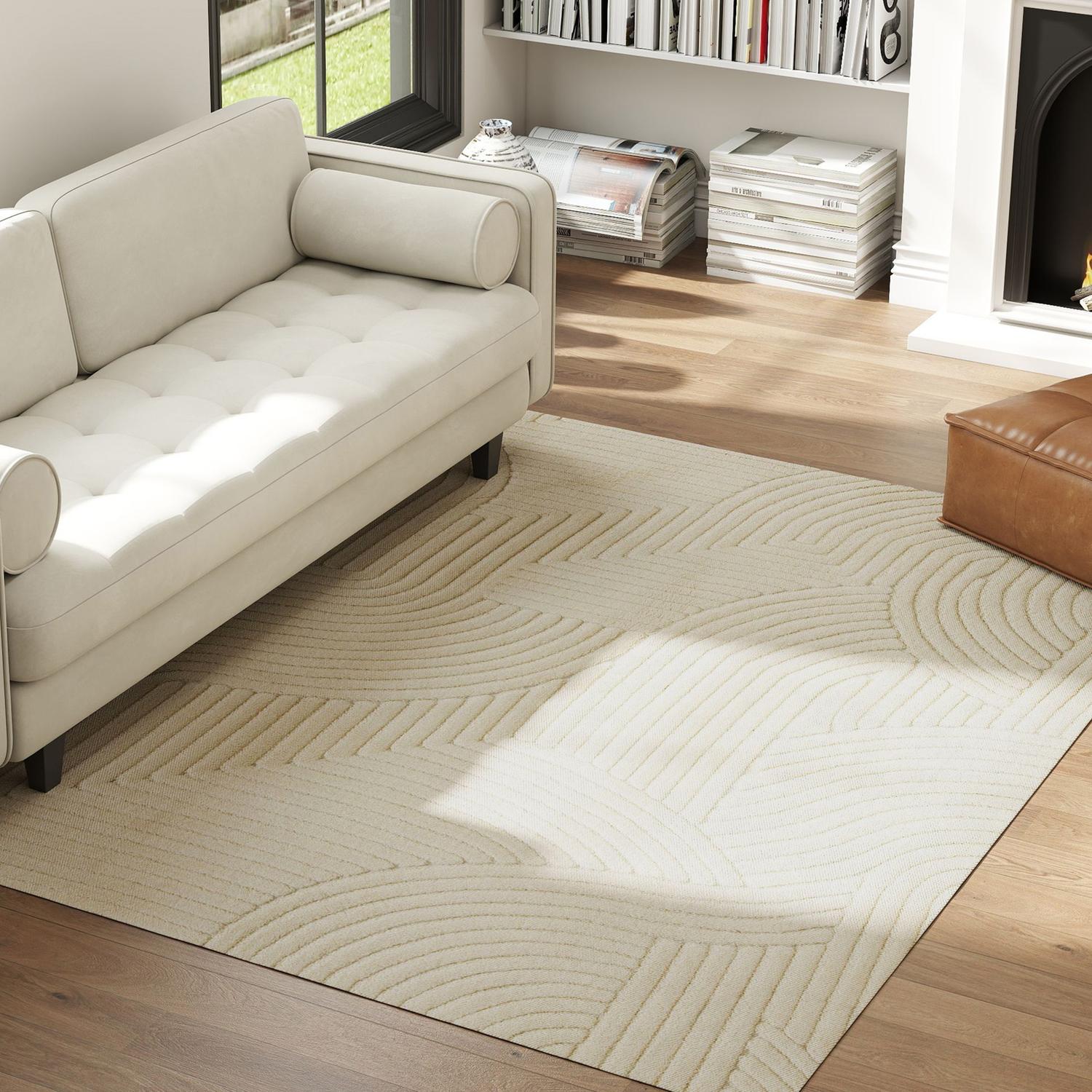 Gräddvit områdesmatta, 15 mm lugg, halkfri, 230x160 cm