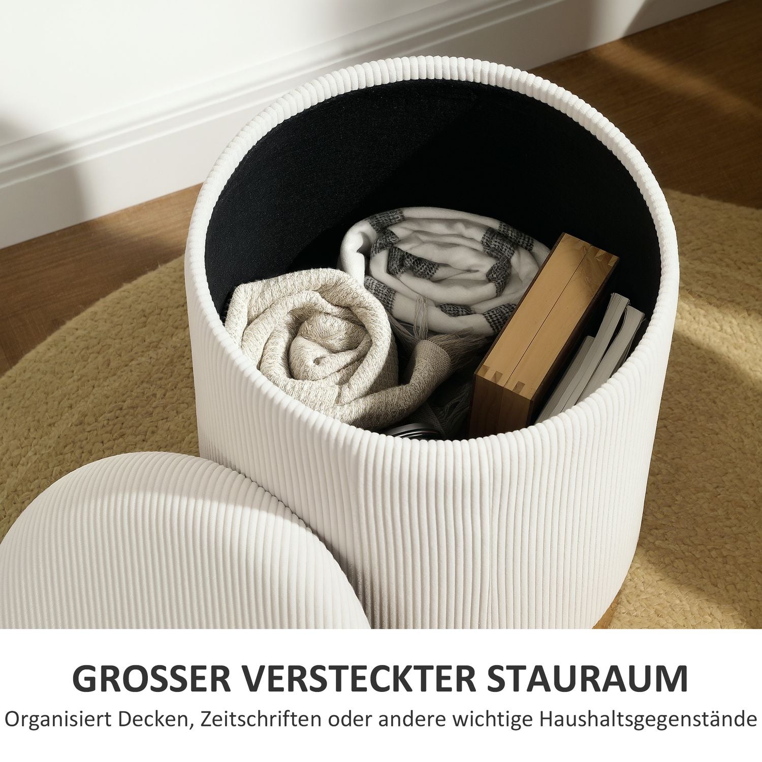 Gräddvit stoppad förvaringspall med stålbas