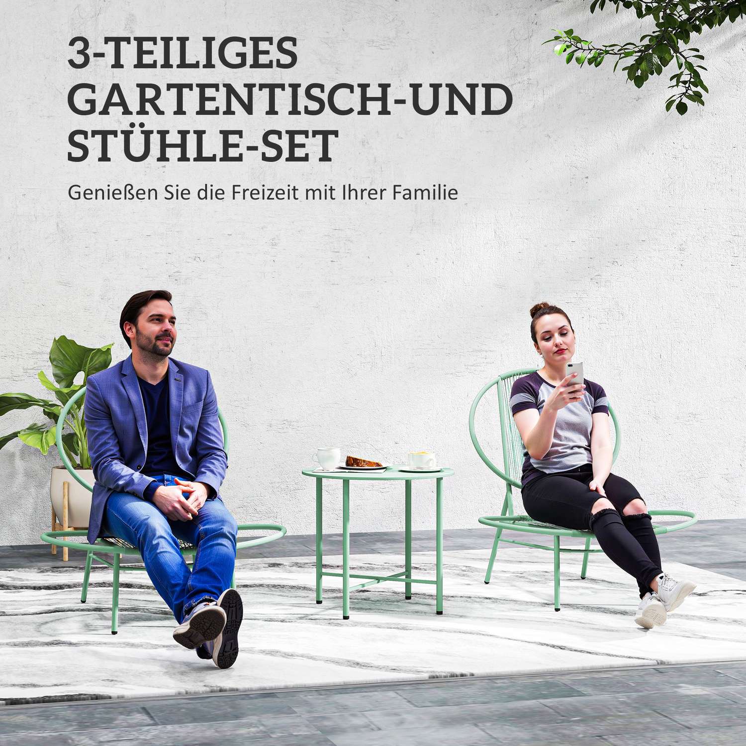 Green Steel Bistro Set – väderbeständiga, ergonomiska stolar