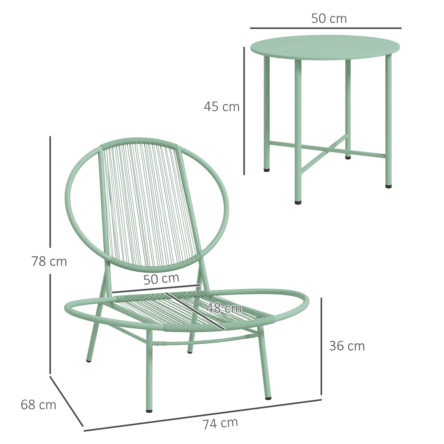 Green Steel Bistro Set – väderbeständiga, ergonomiska stolar