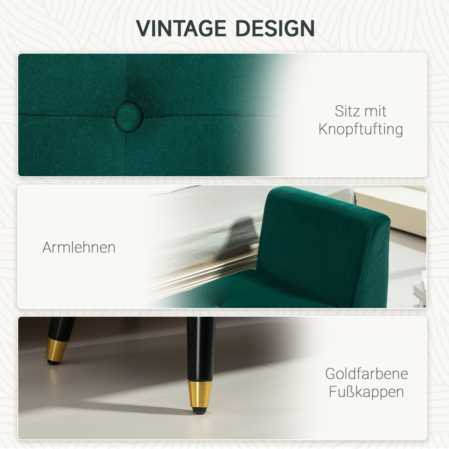 Green Velvet Förvaringsbänk med armstöd – 107 x 42 x 65 cm