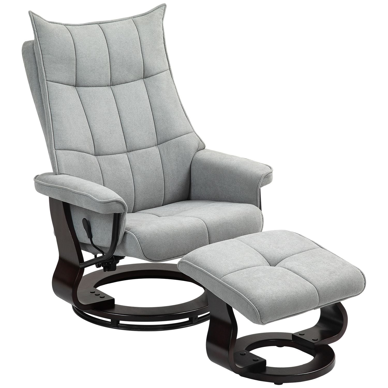Grey Velvet Recliner Stol med osmansk, vridbar rocker