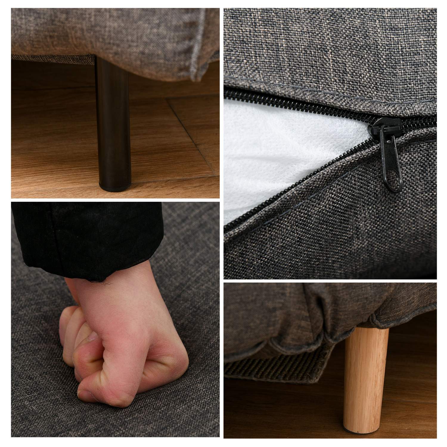 Grå hopfällbar bäddsoffa, enkelstorlek, justerbart ryggstöd